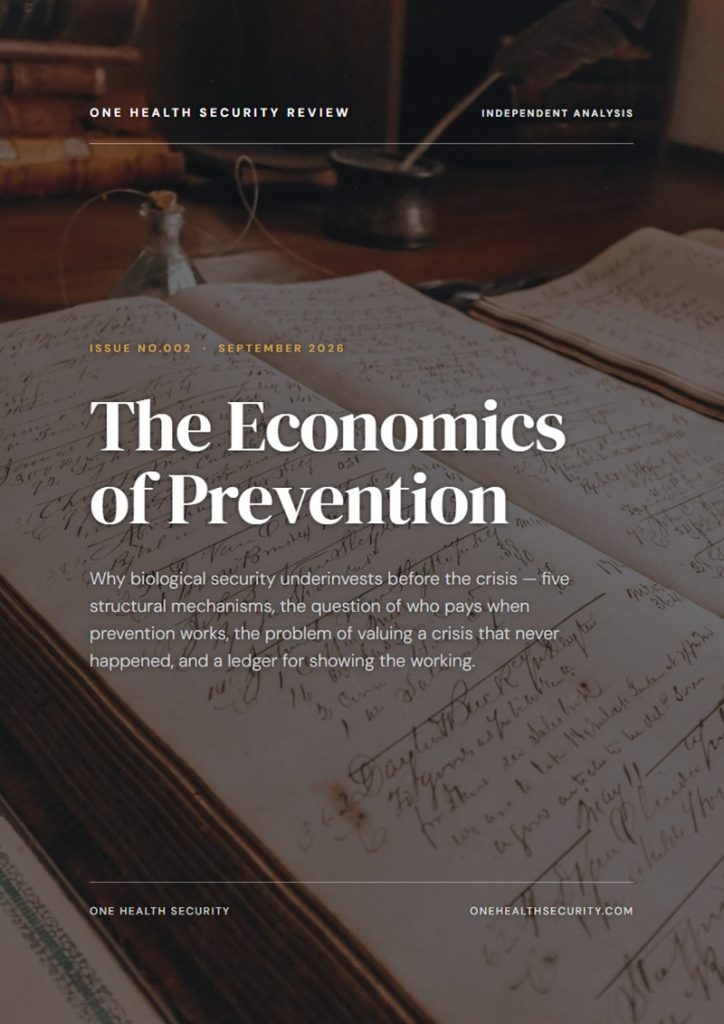 Cover of One Health Security Review No.002, The Economics of Prevention.